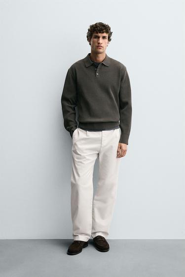 Zara CHENILLE KNIT POLO SHIRT - Gray green - Image 0