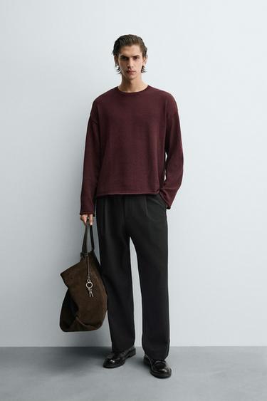 TEXTURED TURN-UP TRIM SWEATER - Burgundy by Zara