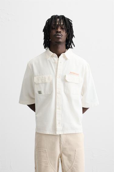 EMBROIDERED TEXT SHIRT - Ecru by Zara - Image 1