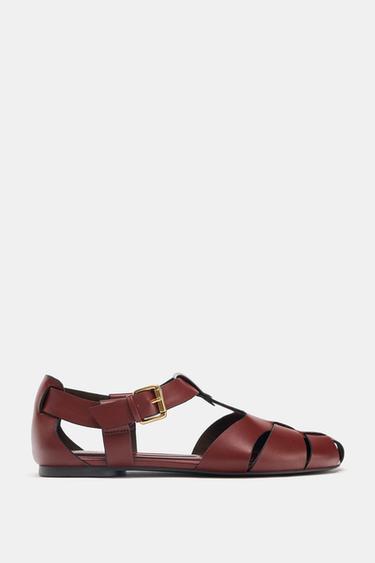 FLAT CAGE SANDALS - Red by Zara