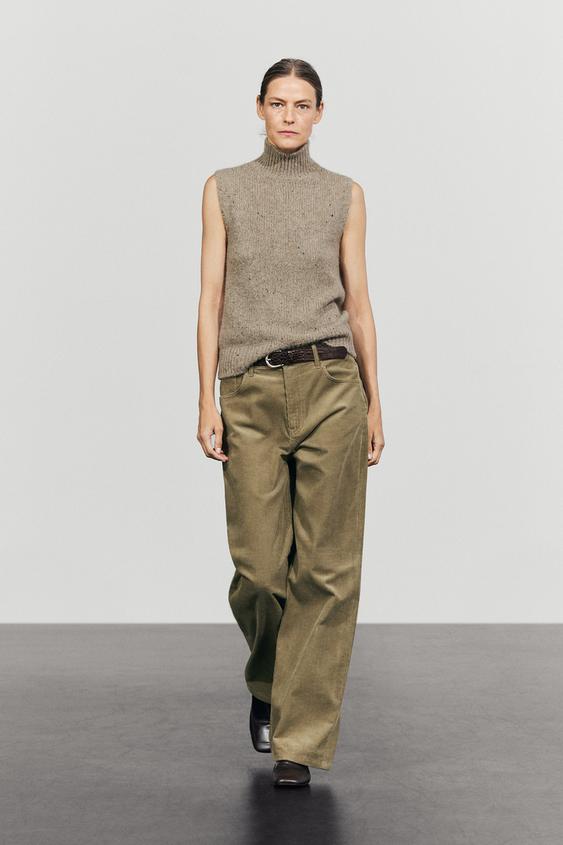 Pantalón loose fit tiro medio pana - Arena de Zara - Imagen 0