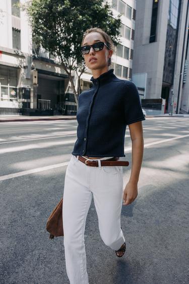 SHORT SLEEVE CARDIGAN - Navy blue by Zara - Image 4