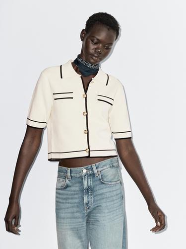 Zara Short sleeve cardigan with button details - Ecru