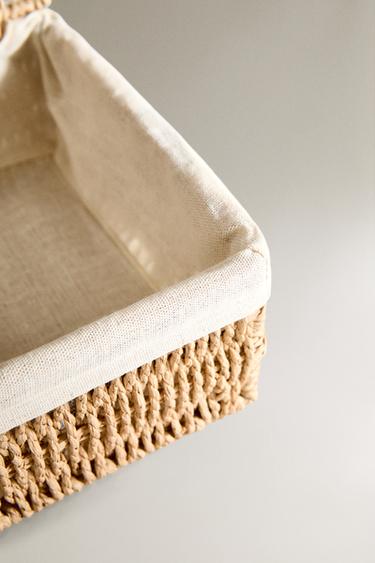 BASKET WITH LID AND COTTON LINING - Light beige by Zara - Image 2