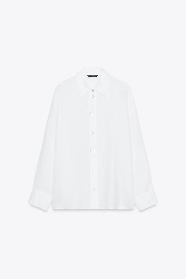 CAMISA BOTÕES COMBINADOS 100% LINHO - Branco da Zara