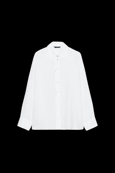 CAMISA BOTONES COMBINADOS 100% LINO - Blanco de Zara - Imagen 0