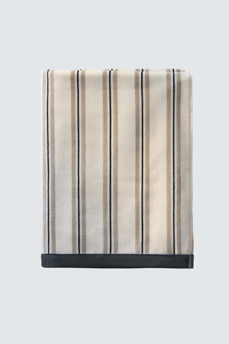 ZARA VELOUR BEACH TOWEL WITH CONTRAST STRIPES