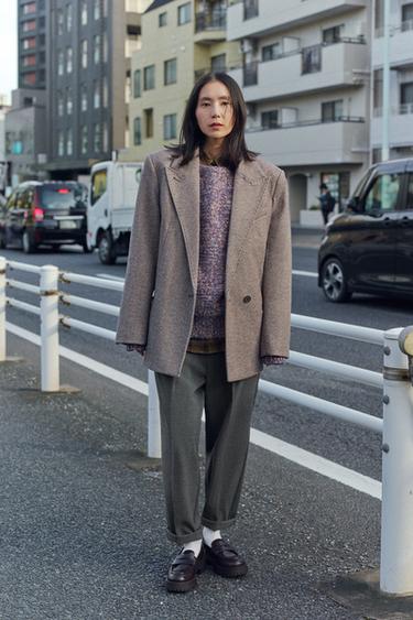 ベルト付き千鳥格子柄アンクルパンツグレーマールZaraのベルト付き千鳥格子柄アンクルパンツ - グレーマール