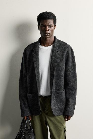 ШЕРСТЯНОЙ БЛЕЙЗЕР СВОБОДНОГО КРОЯ — СЕРЫЙ С МЕЛАНЖЕВЫМ ЭФФЕКТОМ от Zara