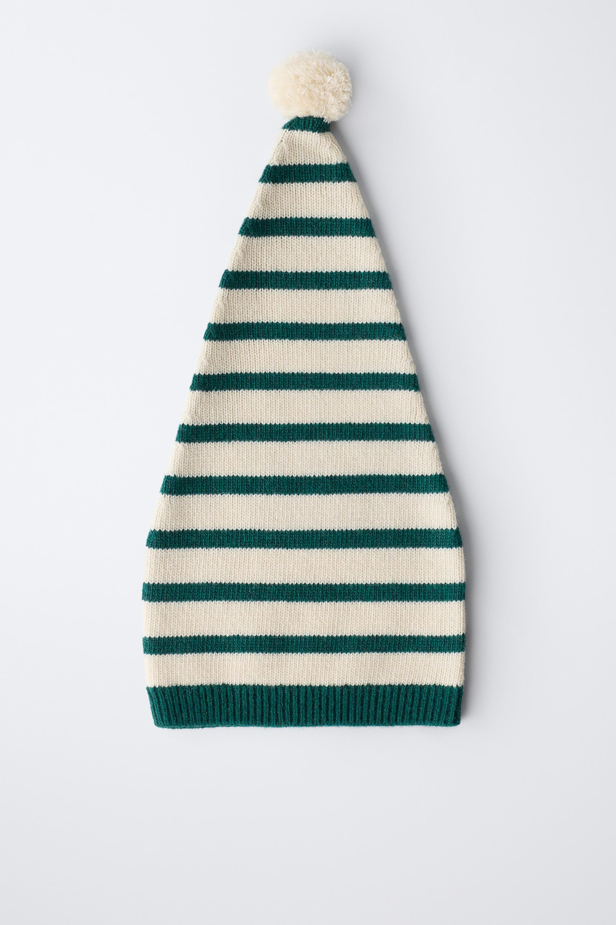 0 MONTHS - 14 YEARS/ STRIPED KNIT HAT WITH WOOL POMPOM