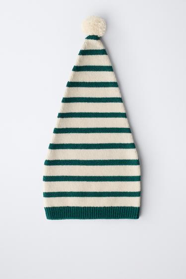 0 MOIS -14 ANS/ BONNET EN MAILLE À RAYURES AVEC POMPON ET LAINE - Vert de Zara - Image 3