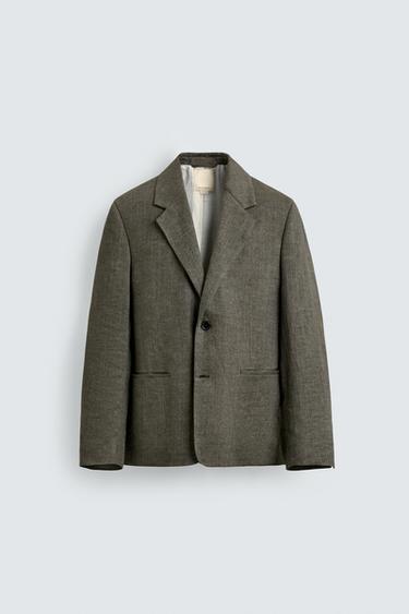 LIMITED EDITION 100% LINEN TEXTURED BLAZER - Dark olive by Zara