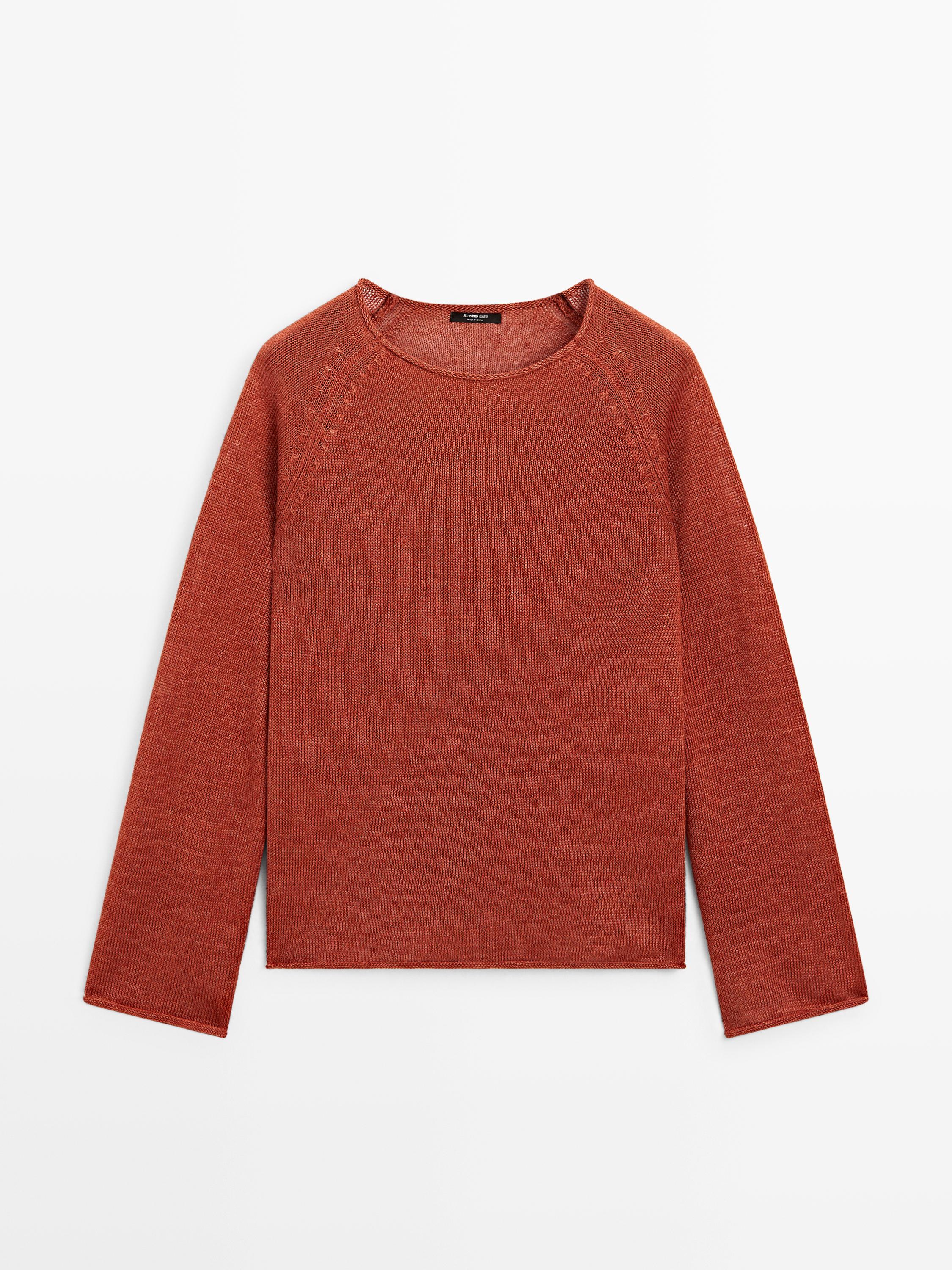 100% linen knit crew neck sweater