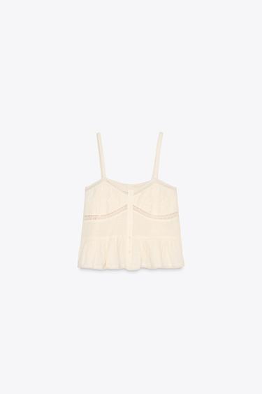 TOP DENTELLE BRODÉ - Beige clair de Zara - Image 6