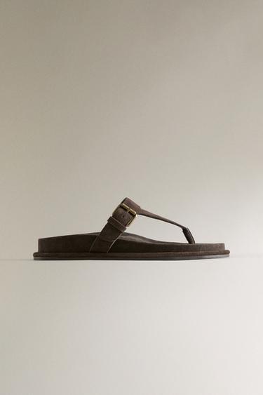 LEATHER SANDALS WITH ASYMMETRIC STRAP - Brown by Zara
