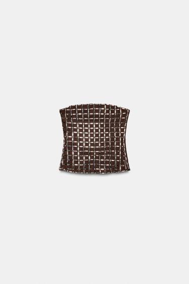SHIMMER MESH BANDEAU TOP - Brown by Zara