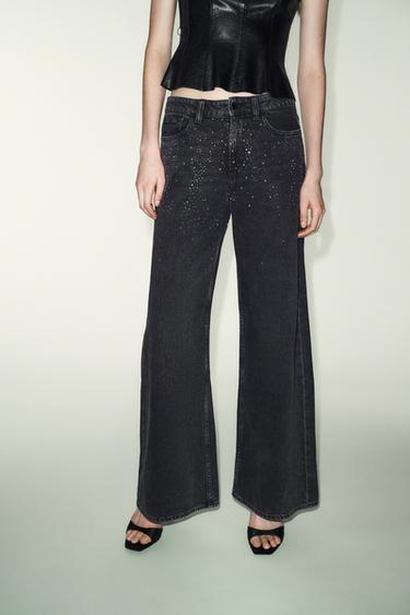 Z1975 LOOSE WIDE-LEG JEANS WITH SHINY BEADS - Grey by Zara