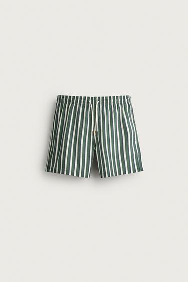 STRIPED MEDIUM-LENGTH SWIMMING TRUNKS - Bottle green by Zara