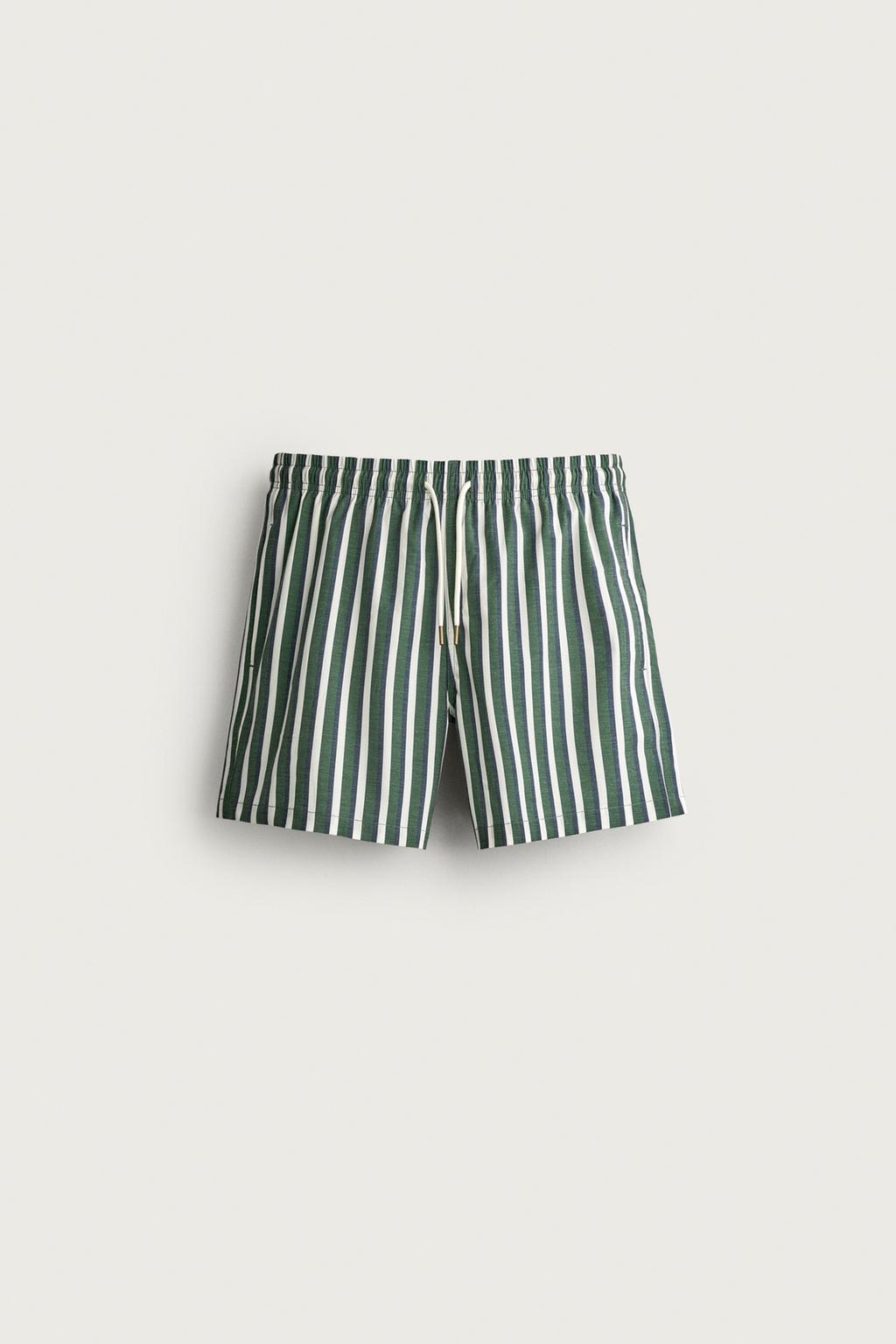 STRIPED MEDIUM-LENGTH SWIMMING TRUNKS