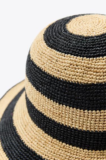 STRIPED BUCKET HAT - Ecru / Black by Zara - Image 3