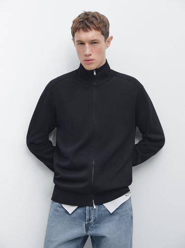 Zara Cotton zip-up knit cardigan - Navy blue