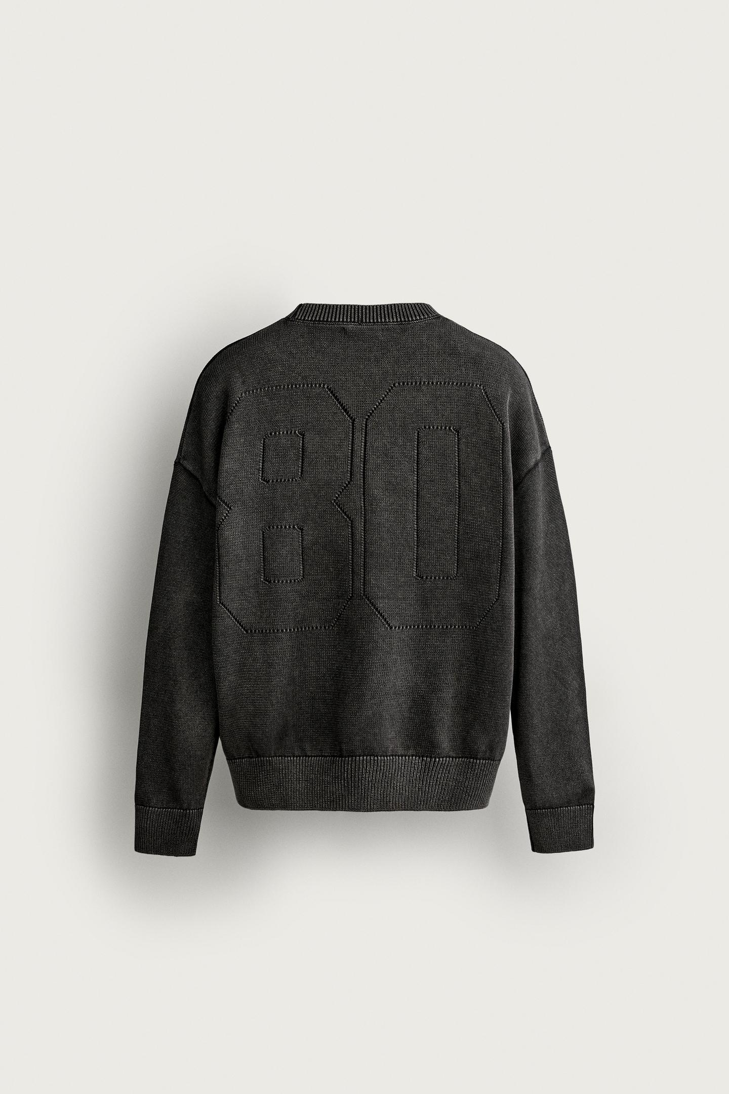 Мужской свитер Zara Relaxed Fit Intarsia, цвет: Выцветший чёрный — фото 10