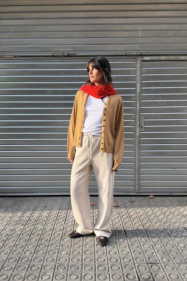 بنطلون INTERLOCK بمظهر مغسول - خَام by Zara