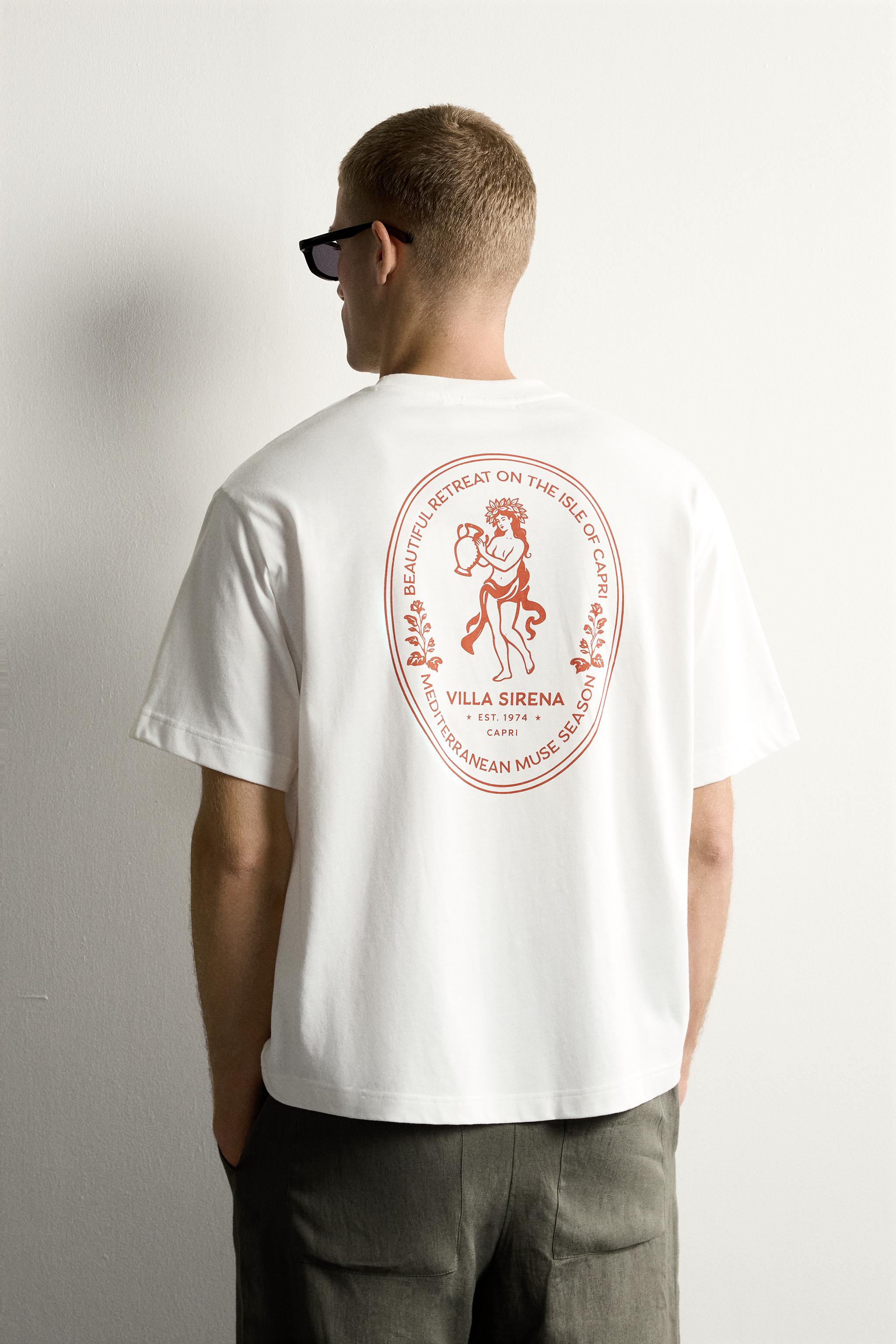 Мужские футболки Zara RELAXED FIT CONTRAST PRINT T-SHIRT — фото 3