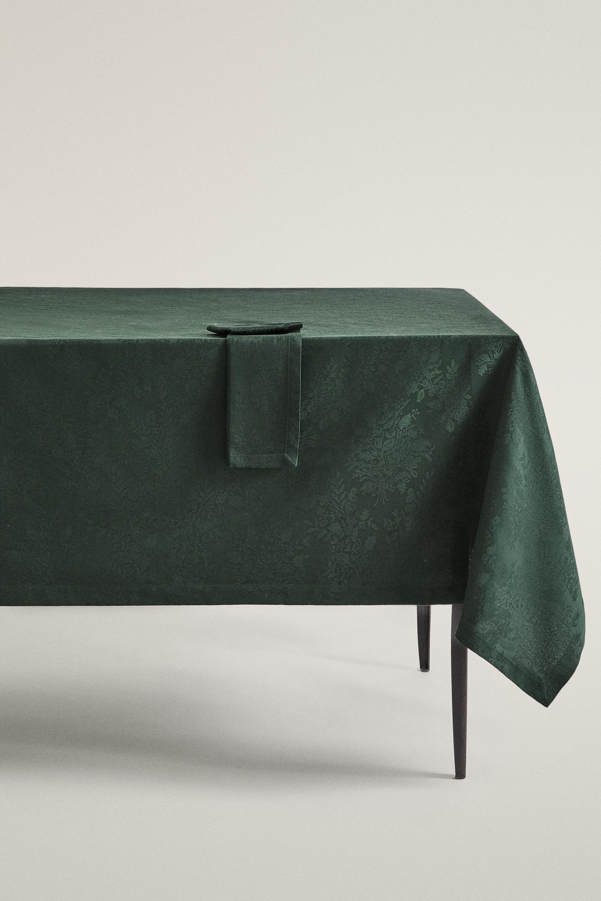 クリスマス コットン ジャカード テーブルクロス - グリーン | ZARA
