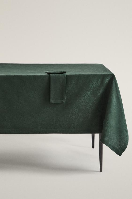 Zara CHRISTMAS JACQUARD COTTON TABLECLOTH - Green - Image 0