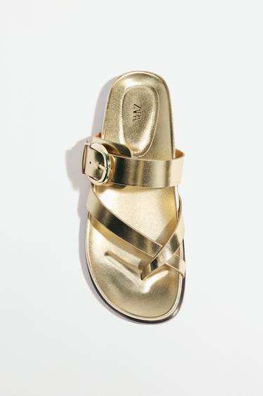 METALLIC CROSSOVER STRAP SANDALS - Gold by Zara