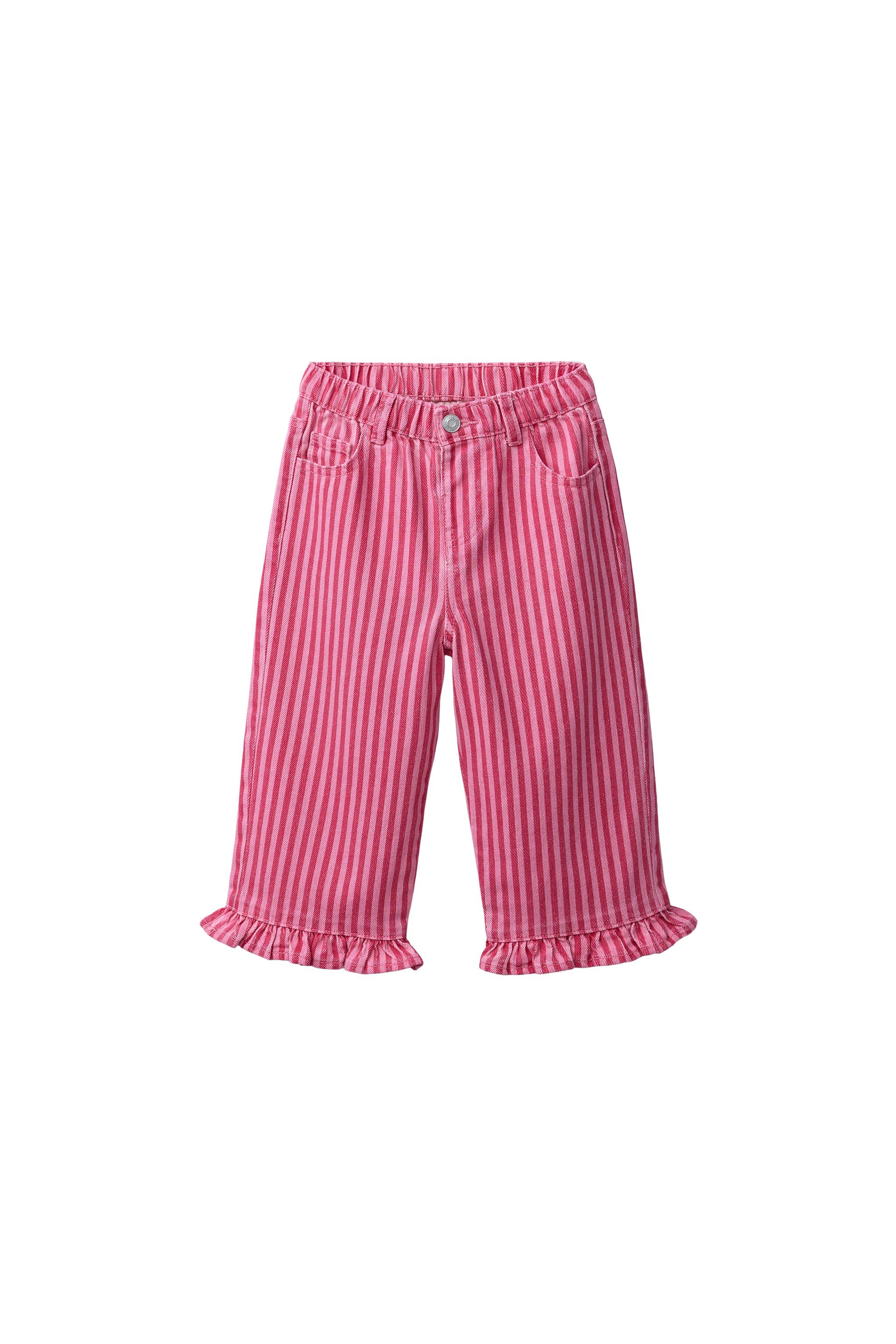 RUFFLED STRIPED CULOTTES — Neon pink