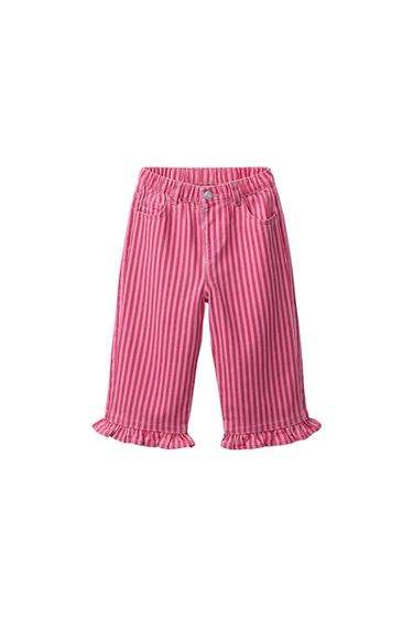 Zaras CULOTTEBYXA MED RANDER OCH VOLANGER - Neonrosa
