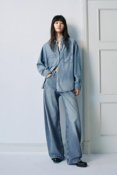 Zara OVERSIZE 牛仔襯衫 - 中藍色