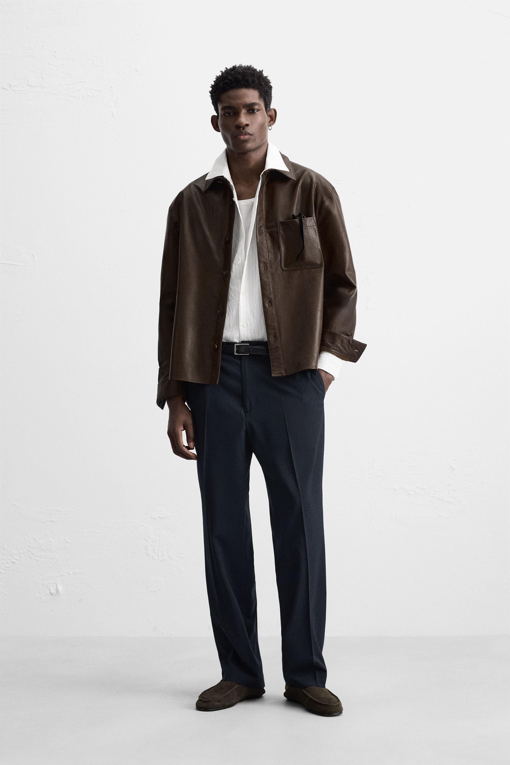 LEATHER OVERSHIRT - Brown | ZARA United States