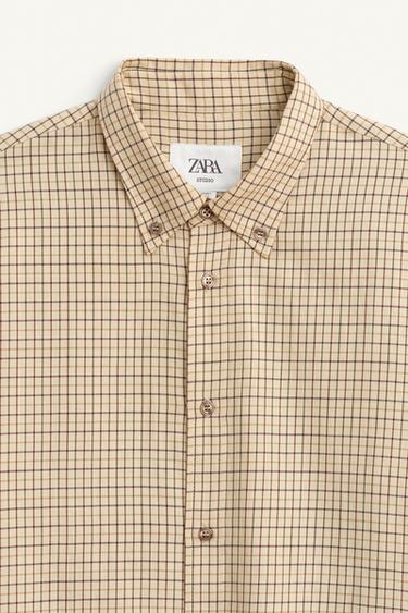 LIMITED EDITION CROPPED FIT CHECK SHIRT - Ecru / Brown by Zara - Image 6
