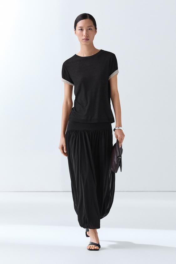 Zara Double-layer short sleeve T-shirt - Black - Image 0