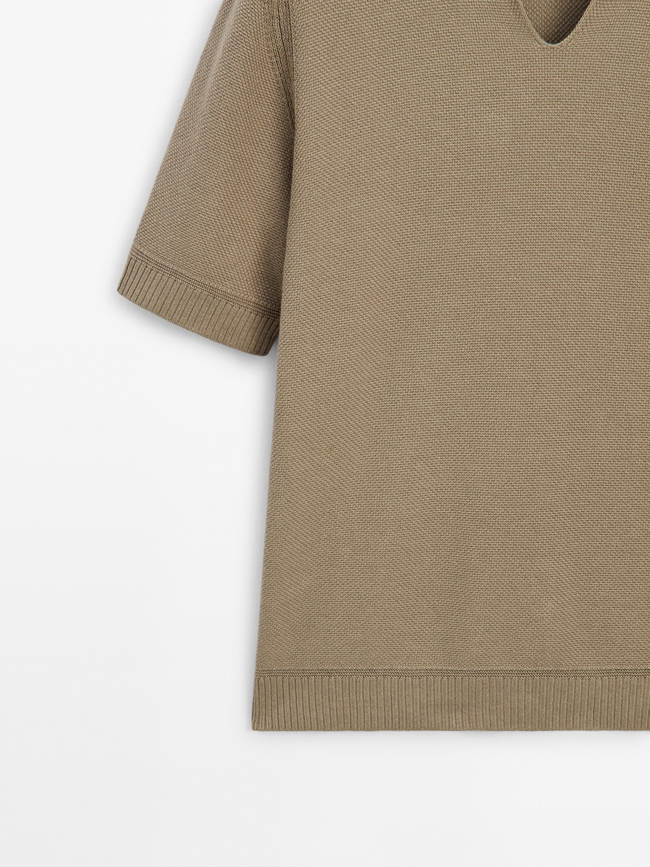 Knit polo sweater with short sleeves - Stone | ZARA United States