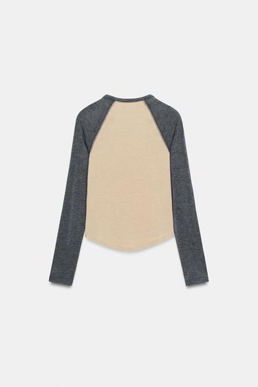 CONTRAST RAGLAN SLEEVE T-SHIRT - Grey / Natural by Zara - Image 5