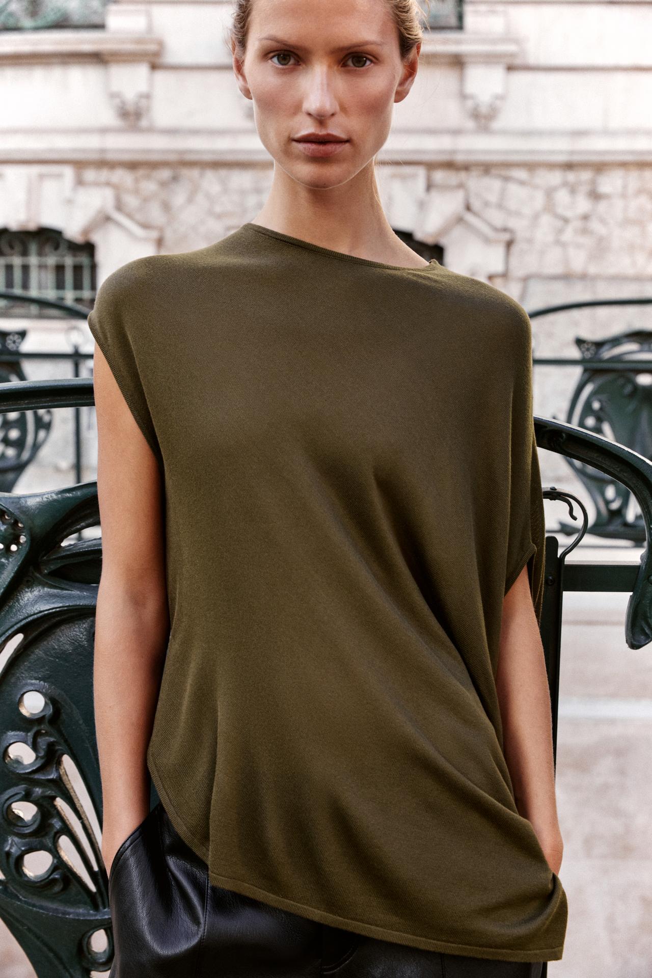 ASYMMETRIC KNIT TOP — Khaki