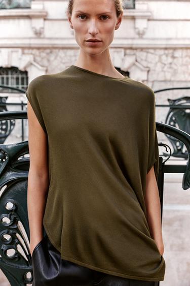 ASYMMETRIC KNIT TOP — Khaki 2