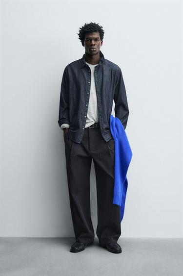 Zara REGULAR FIT DENIM SHIRT - Blue