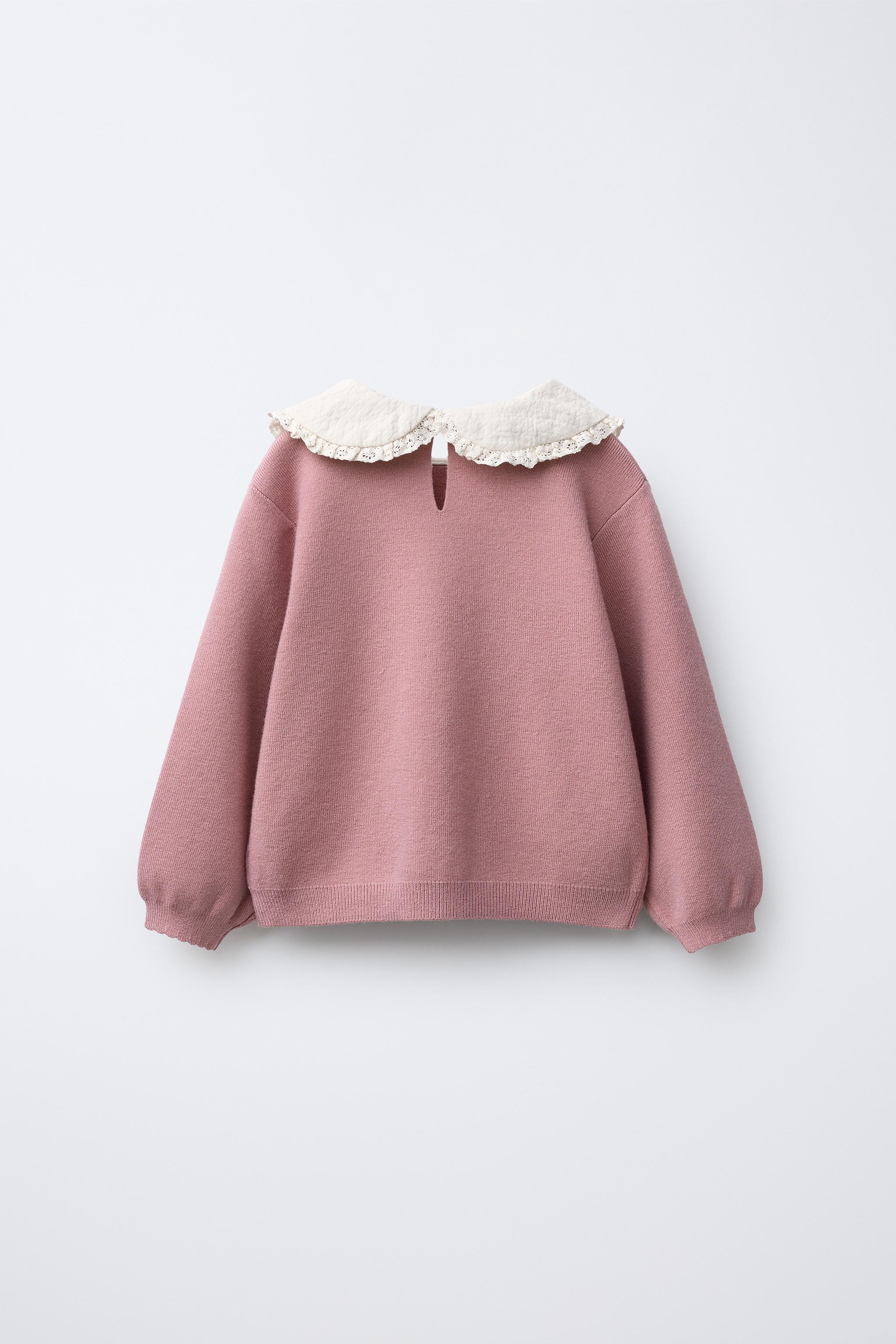 きなこ様★ FLORAL PETER PAN COLLAR KNIT SWEATER - Mid-pink | ZARA