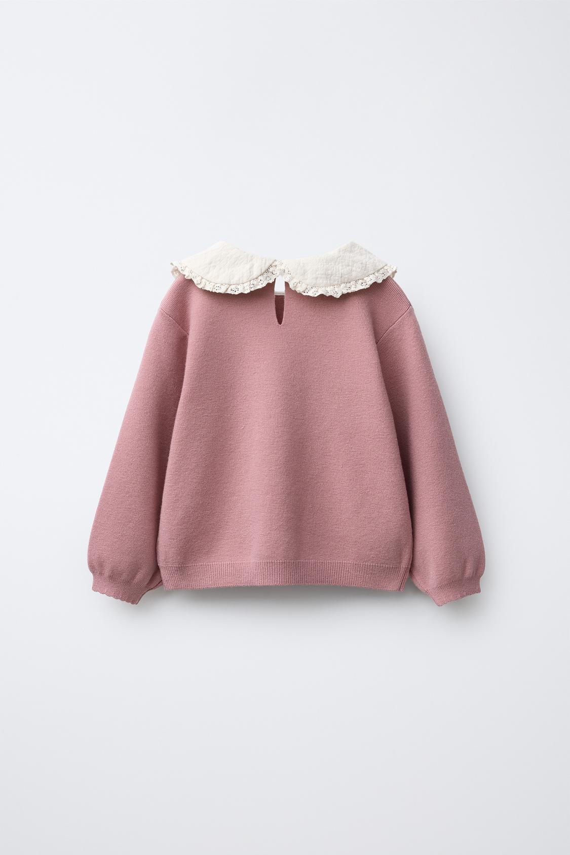 FLORAL PETER PAN COLLAR KNIT SWEATER