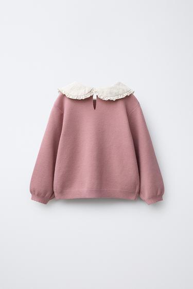 PULL EN MAILLE À COL CLAUDINE ET FLEURS - Rose moyen de Zara - Image 1