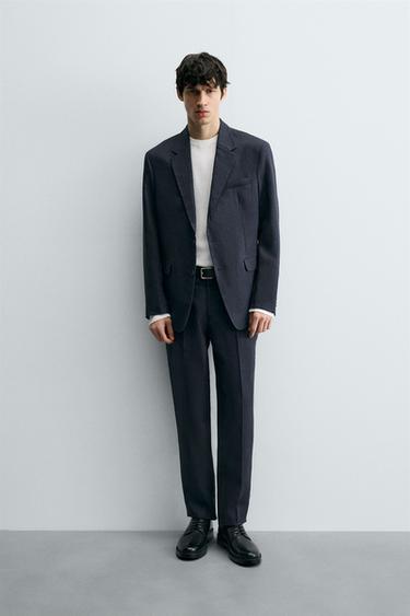 PANTALÓN TRAJE 100% LINO - Marino de Zara