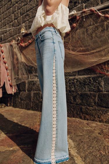 JEANS Z1975 WIDE LEG MIT HOHER TAILLE UND HÄKEL-MATERIALKombination - Mittelblau von Zara