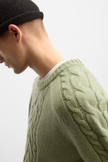 TEXTURED CABLE-KNIT SWEATER - Green by Zara - Image 4