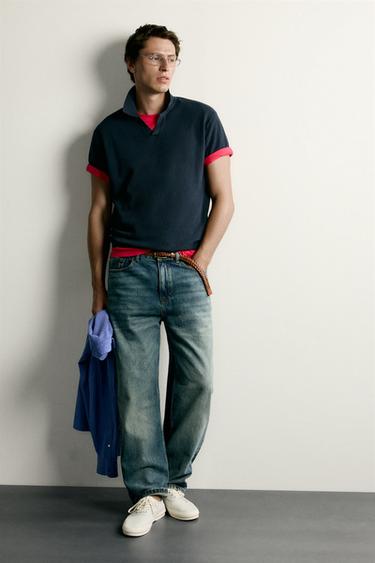 TEXTURED REGULAR FIT KNIT POLO SHIRT - Navy blue by Zara