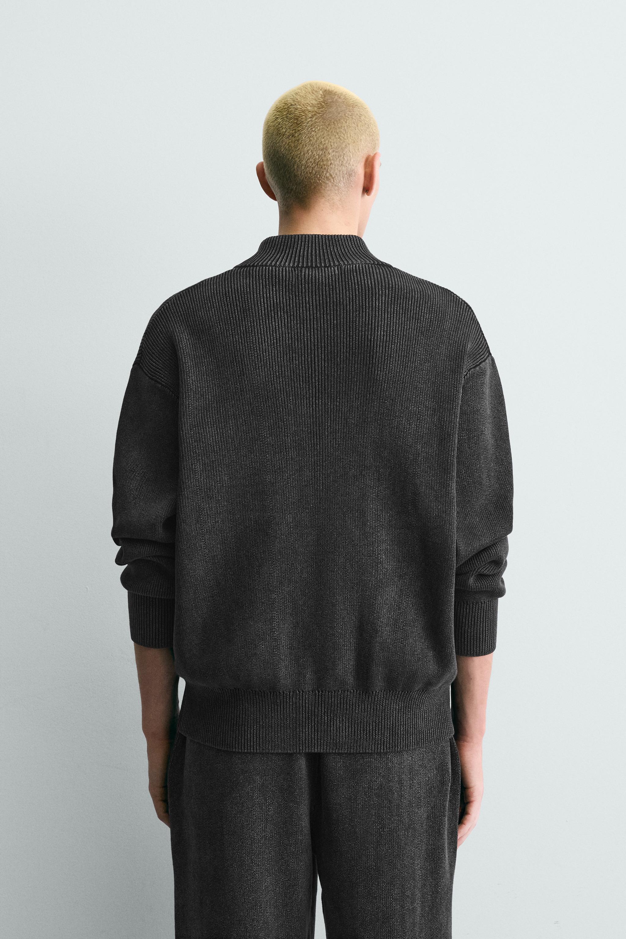 WASHED TEXTURED KNIT CARDIGAN - Navy blue | ZARA United States